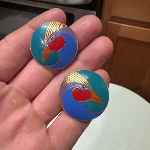 Vintage 80’s Laurel Burch Harlequin Bird Stud Earrings